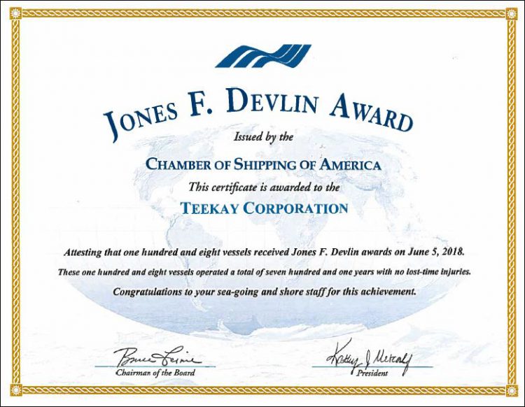 Devlin Award Certificate