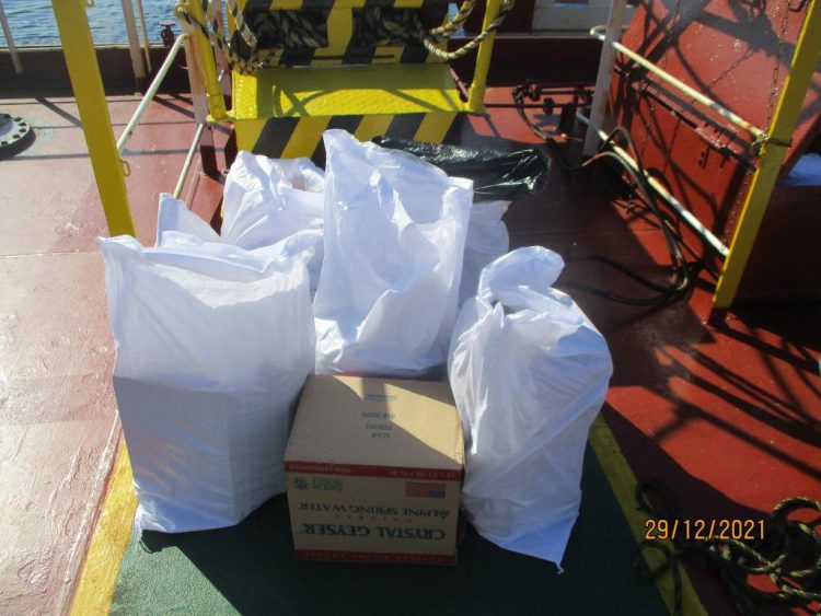 Supplies packed by the crew onboard